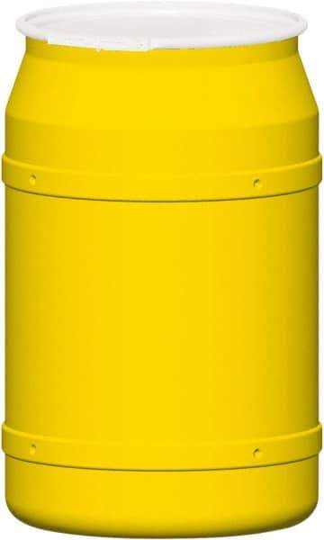 Eagle - 55 Gallon Yellow Cylindrical Polyethylene Open Head Drum - 36-3/8" High x 23" Diam - Industrial Tool & Supply