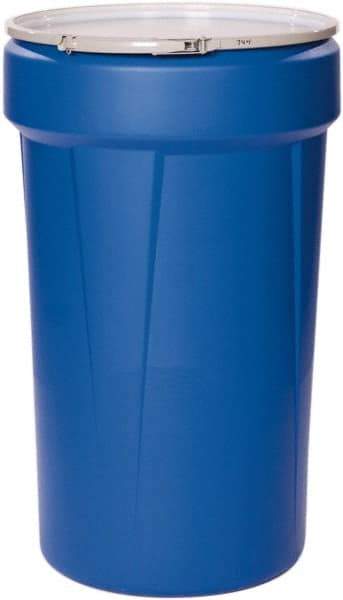 Eagle - 55 Gallon Blue Tapered Cylinder Polyethylene Open Head Drum - 39-1/8" High x 23-3/4" Diam - Industrial Tool & Supply