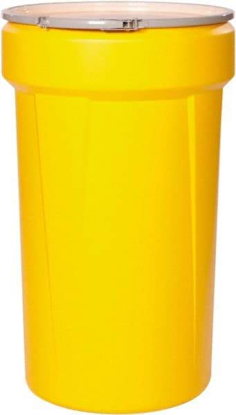 Eagle - 55 Gallon Yellow Tapered Cylinder Polyethylene Open Head Drum - 39-1/8" High x 23-3/4" Diam - Industrial Tool & Supply