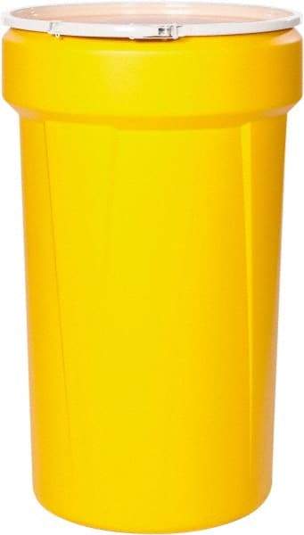 Eagle - 55 Gallon Yellow Tapered Cylinder Polyethylene Open Head Drum - 39-1/8" High x 23-3/4" Diam - Industrial Tool & Supply