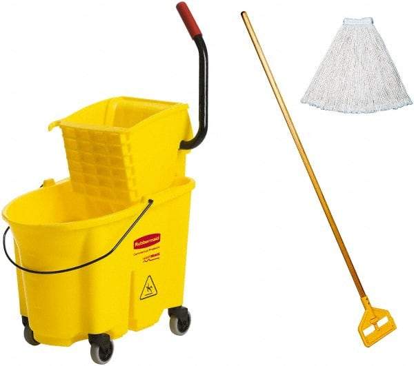 Rubbermaid - 35 Qt Plastic Bucket & Wringer - Yellow - Industrial Tool & Supply
