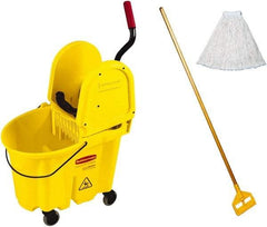 Rubbermaid - 35 Qt Plastic Bucket & Wringer - Yellow - Industrial Tool & Supply
