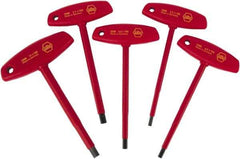 Wiha - 5 Piece, T-Handle Cushion Grip Hex Key Set - 4 to 10mm Range, Chrome Vanadium Molybdenum - Industrial Tool & Supply