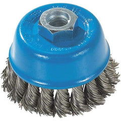 WALTER Surface Technologies - 3" Diam, 5/8-11 Threaded Arbor, Stainless Steel Fill Cup Brush - 0.015 Wire Diam, 12,000 Max RPM - Industrial Tool & Supply