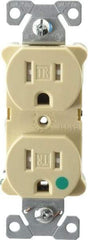 Cooper Wiring Devices - 125 VAC, 15 Amp, 5-15R NEMA Configuration, Ivory, Hospital Grade, Self Grounding Duplex Receptacle - 1 Phase, 2 Poles, 3 Wire, Flush Mount, Tamper Resistant - Industrial Tool & Supply