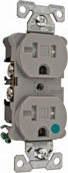 Cooper Wiring Devices - 125 VAC, 20 Amp, 5-20R NEMA Configuration, Gray, Hospital Grade, Self Grounding Duplex Receptacle - 1 Phase, 2 Poles, 3 Wire, Flush Mount, Chemical, Impact and Tamper Resistant - Industrial Tool & Supply