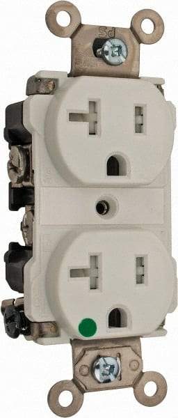 Cooper Wiring Devices - 125 VAC, 20 Amp, 5-20R NEMA Configuration, White, Hospital Grade, Self Grounding Duplex Receptacle - 1 Phase, 2 Poles, 3 Wire, Flush Mount, Chemical, Impact and Tamper Resistant - Industrial Tool & Supply