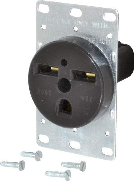 Cooper Wiring Devices - 250 VAC, 30 Amp, 6-30R NEMA Configuration, Black, Specification Grade, Self Grounding Single Receptacle - 1 Phase, 2 Poles, 3 Wire, Flush Mount, Corrosion Resistant - Industrial Tool & Supply