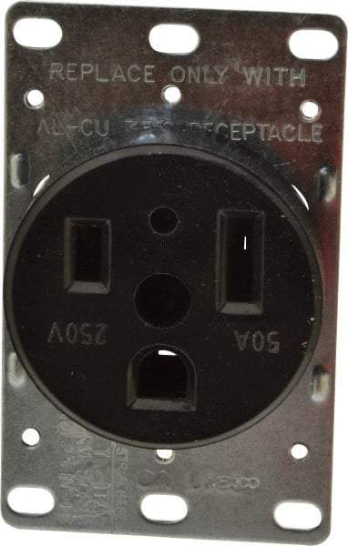 Cooper Wiring Devices - 250 VAC, 50 Amp, 6-50R NEMA Configuration, Black, Specification Grade, Self Grounding Single Receptacle - 1 Phase, 2 Poles, 3 Wire, Flush Mount, Corrosion Resistant - Industrial Tool & Supply