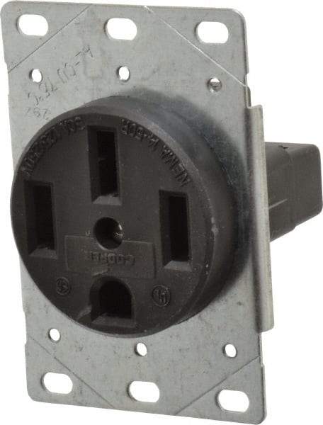 Cooper Wiring Devices - 125/250 VAC, 50 Amp, 14-50R NEMA Configuration, Black, Industrial Grade, Ungrounded Single Receptacle - 1 Phase, 3 Poles, 3 Wire, Flush Mount, Corrosion Resistant - Industrial Tool & Supply