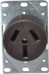 Cooper Wiring Devices - 125/250 VAC, 50 Amp, 10-50R NEMA Configuration, Brown, Specification Grade, Ungrounded Single Receptacle - 1 Phase, 3 Poles, 3 Wire, Flush Mount, Corrosion Resistant - Industrial Tool & Supply