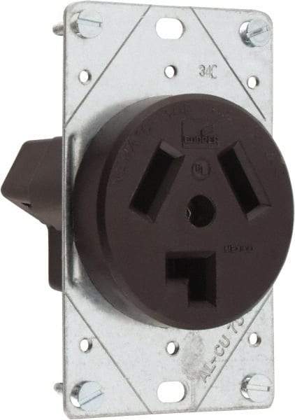 Cooper Wiring Devices - 125/250 VAC, 30 Amp, 10-30R NEMA Configuration, Brown, Specification Grade, Ungrounded Single Receptacle - 1 Phase, 3 Poles, 3 Wire, Flush Mount, Corrosion Resistant - Industrial Tool & Supply
