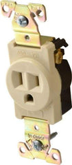 Cooper Wiring Devices - 125 VAC, 20 Amp, 5-20R NEMA Configuration, Ivory, Industrial Grade, Self Grounding Single Receptacle - 1 Phase, 2 Poles, 3 Wire, Flush Mount, Chemical, Heat and Impact Resistant - Industrial Tool & Supply
