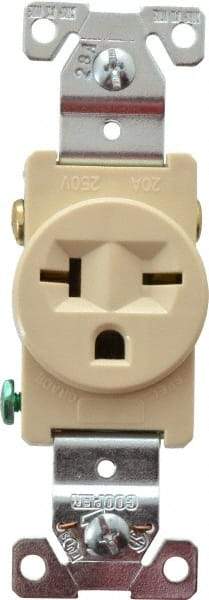 Cooper Wiring Devices - 250 VAC, 20 Amp, 6-20R NEMA Configuration, Ivory, Industrial Grade, Self Grounding Single Receptacle - 1 Phase, 2 Poles, 3 Wire, Flush Mount, Chemical, Heat and Impact Resistant - Industrial Tool & Supply