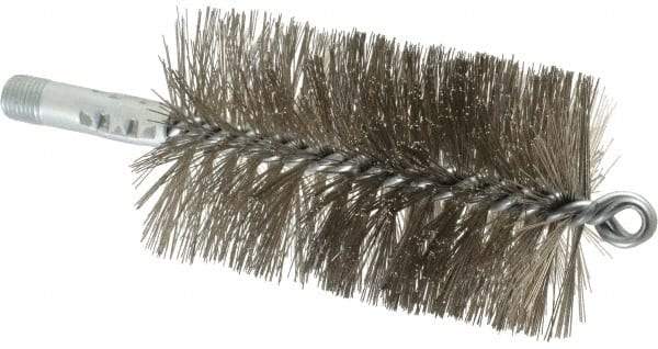 Schaefer Brush - 4-1/2" Brush Length, 2-3/4" Diam, Double Stem, Double Spiral Tube Brush - 7-1/4" Long, Stainless Steel, 1/4" NPSM Male Connection - Industrial Tool & Supply