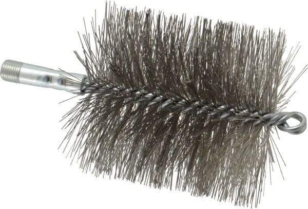 Schaefer Brush - 4-1/2" Brush Length, 4" Diam, Double Stem, Double Spiral Tube Brush - 7-1/4" Long, Stainless Steel, 1/4" NPSM Male Connection - Industrial Tool & Supply