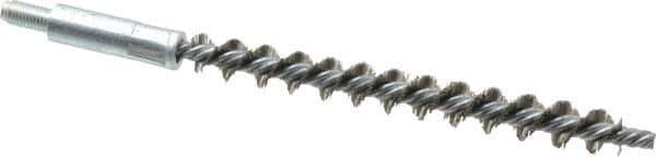 Schaefer Brush - 4" Brush Length, 7/16" Diam, Double Stem, Single Spiral Tube Brush - 6-1/4" Long, Stainless Steel, 1/4-28 Male Connection - Industrial Tool & Supply