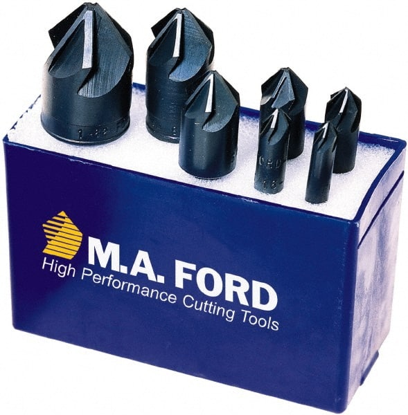 M.A. Ford - 7 Piece, 1/4 to 1" Head Diam, 120° Included Angle, Single End Countersink Set - Industrial Tool & Supply