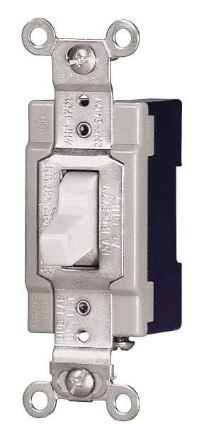 Cooper Wiring Devices - 3 Pole, 120 to 277 VAC, 15 Amp, Industrial Grade, Toggle, Wall and Dimmer Light Switch - 1.31 Inch Wide x 3.28 Inch High - Industrial Tool & Supply