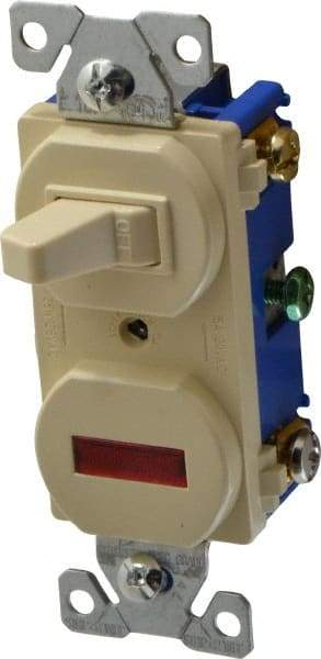 Cooper Wiring Devices - 2 Pole, 120 VAC, 15 Amp, Flush Mounted, Combination Switch with Pilot Light - 7-50 Configuration, 1 Switch, Back Side Wiring, cULus Listed, RoHS Compliant Standard - Industrial Tool & Supply