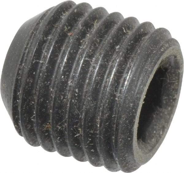 Made in USA - 3/8-24 UNF, 3/8" Length Under Head, Cup Point Set Screw - Grade 8 Alloy Steel, 3/16" Key - Industrial Tool & Supply
