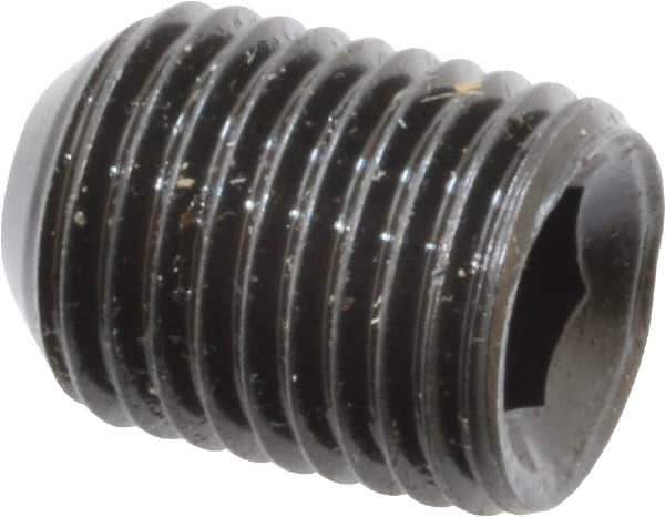 Made in USA - 3/8-24 UNF, 1/2" Length Under Head, Cup Point Set Screw - Grade 8 Alloy Steel, 3/16" Key - Industrial Tool & Supply