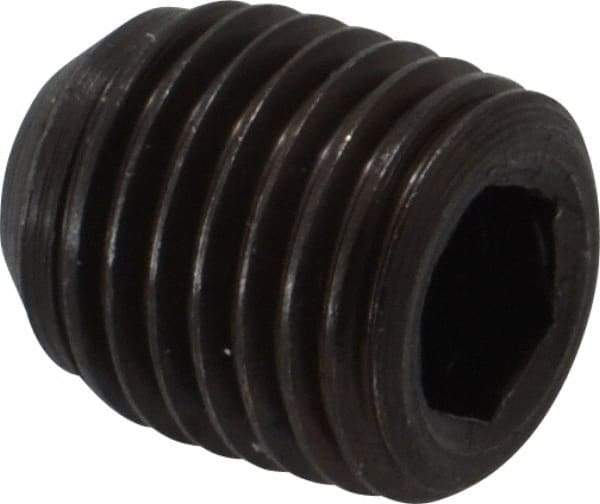 Made in USA - 7/16-20 UNF, 1/2" Length Under Head, Cup Point Set Screw - Grade 8 Alloy Steel, 7/32" Key - Industrial Tool & Supply