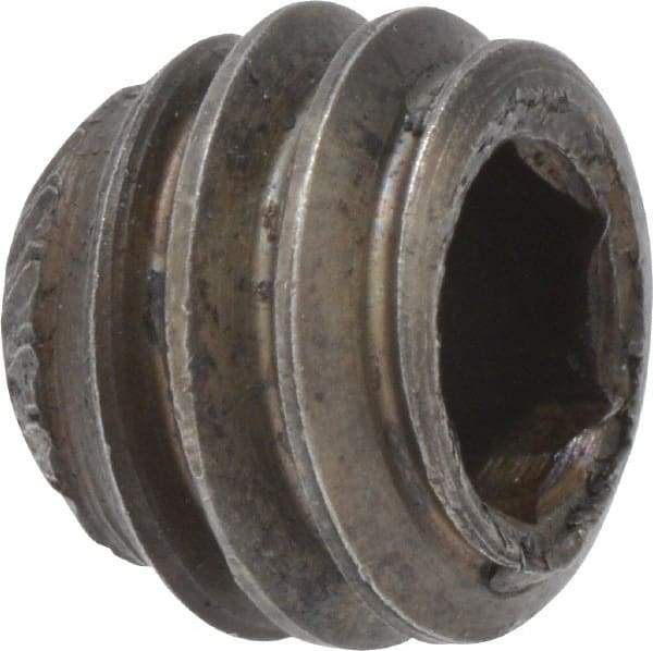 Made in USA - 5/16-18 UNC, 1/4" Length Under Head, Knurled Cup Point Set Screw - Grade 8 Alloy Steel, 5/32" Key - Industrial Tool & Supply