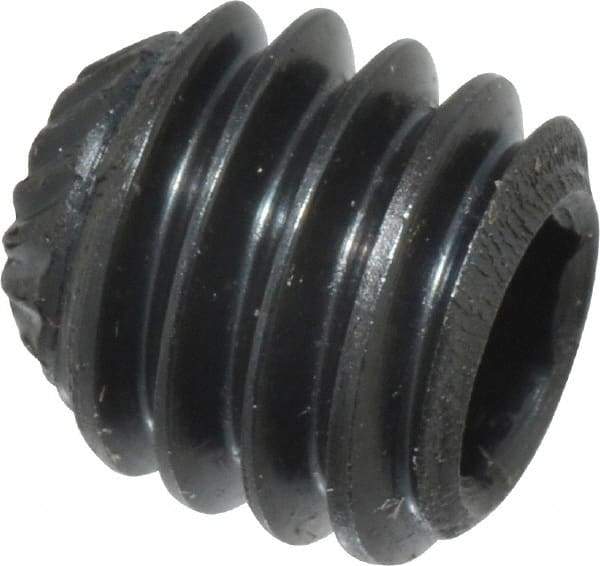 Made in USA - 5/16-18 UNC, 5/16" Length Under Head, Knurled Cup Point Set Screw - Grade 8 Alloy Steel, 5/32" Key - Industrial Tool & Supply