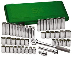 SK - 47 Piece 1/2" Drive Deep Well Socket Set - 6 Points, 1/2" to 1-1/2" (10mm to 24mm) Range, Inch/Metric Measurement Standard - Industrial Tool & Supply
