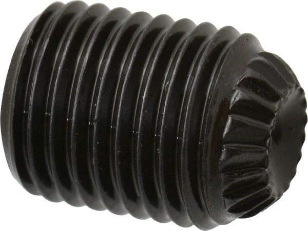 Made in USA - 3/8-24 UNF, 1/2" Length Under Head, Knurled Cup Point Set Screw - Grade 8 Alloy Steel, 3/16" Key - Industrial Tool & Supply