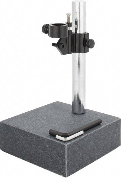 SPI - Granite, Rectangular Base, Comparator Gage Stand - 8" High, 6" Base Length x 6" Base Width x 2" Base Height, Includes Holder - Industrial Tool & Supply