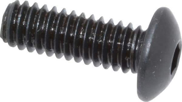 Made in USA - #8-32 UNC Hex Socket Drive, Button Screw - Alloy Steel, Black Oxide Finish, Fully Threaded, 1/2" Length Under Head - Industrial Tool & Supply