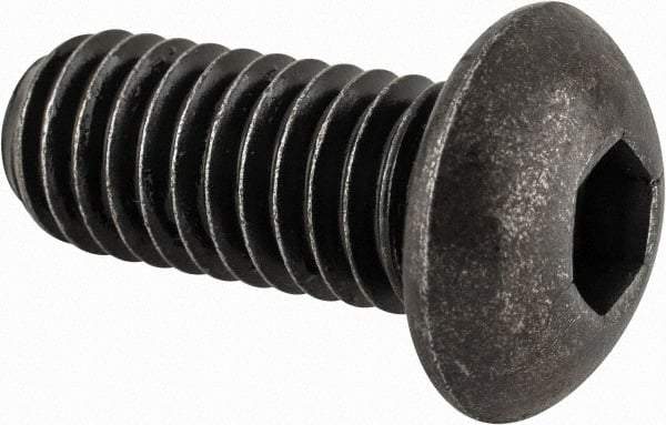 Made in USA - 3/8-16 UNC Hex Socket Drive, Button Screw - Alloy Steel, Black Oxide Finish, Fully Threaded, 7/8" Length Under Head - Industrial Tool & Supply