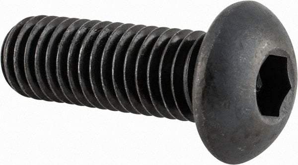 Made in USA - 1/2-13 UNC Hex Socket Drive, Button Screw - Alloy Steel, Black Oxide Finish, Fully Threaded, 1-1/2" Length Under Head - Industrial Tool & Supply