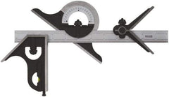 SPI - 4 Piece, 24" Combination Square Set - 1/100, 1/32, 1/50 & 1/64" (16R) Graduation, Hardened Steel Blade, Cast Iron Center, Protractor & Square Head - Industrial Tool & Supply