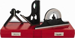 SPI - 4 Piece, 12" Combination Square Set - 1/16, 1/32, 1/64 & 1/8" (4R) Graduation, Hardened Steel Blade, Cast Iron Center, Protractor & Square Head - Industrial Tool & Supply