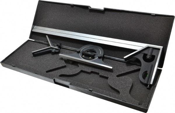 SPI - 4 Piece, 18" Combination Square Set - 1/16, 1/32, 1/64 & 1/8" (4R) Graduation, Hardened Steel Blade, Cast Iron Center, Protractor & Square Head - Industrial Tool & Supply