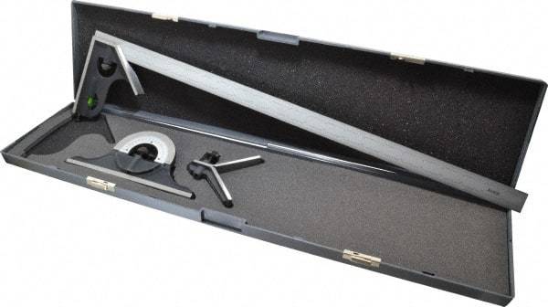 SPI - 4 Piece, 24" Combination Square Set - 1/16, 1/32, 1/64 & 1/8" (4R) Graduation, Hardened Steel Blade, Cast Iron Center, Protractor & Square Head - Industrial Tool & Supply