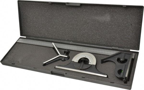 SPI - 4 Piece, 18" Combination Square Set - 1/32 & 1/64" (English/Metric) Graduation, Hardened Steel Blade, Cast Iron Center, Protractor & Square Head - Industrial Tool & Supply