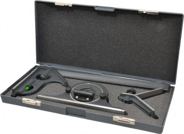 SPI - 4 Piece, 12" Combination Square Set - 1/100, 1/32, 1/50 & 1/64" (16R) Graduation, Hardened Steel Blade, Cast Iron Center, Protractor & Square Head - Industrial Tool & Supply
