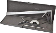 SPI - 4 Piece, 18" Combination Square Set - 1/100, 1/32, 1/50 & 1/64" (16R) Graduation, Hardened Steel Blade, Cast Iron Center, Protractor & Square Head - Industrial Tool & Supply