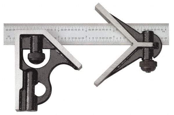 SPI - 3 Piece, 6" Combination Square Set - 1/16, 1/32, 1/64 & 1/8" (4R) Graduation, Hardened Steel Blade, Cast Iron Center & Square Head - Industrial Tool & Supply