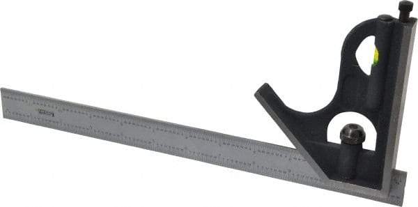 SPI - 2 Piece, 12" Combination Square Set - 1/32 & 1/64" (English/Metric) Graduation, Hardened Steel Blade, Cast Iron Square Head - Industrial Tool & Supply