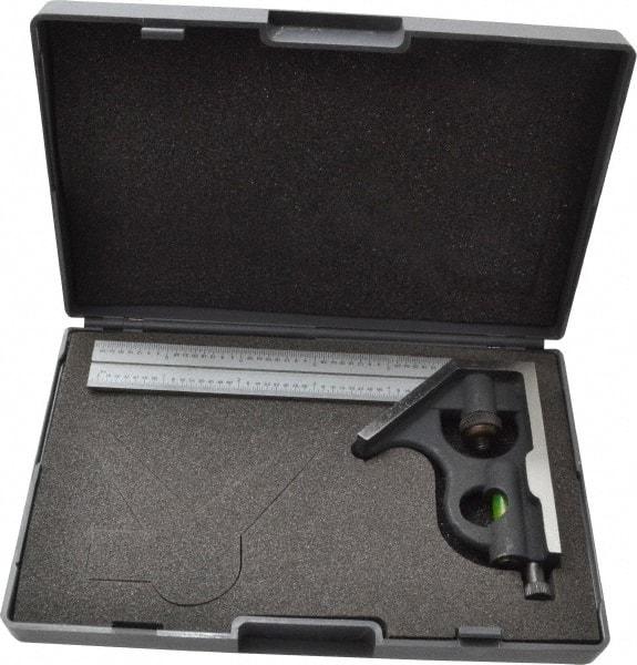 SPI - 2 Piece, 6" Combination Square Set - 1/100, 1/32, 1/50 & 1/64" (16R) Graduation, Hardened Steel Blade, Cast Iron Square Head - Industrial Tool & Supply