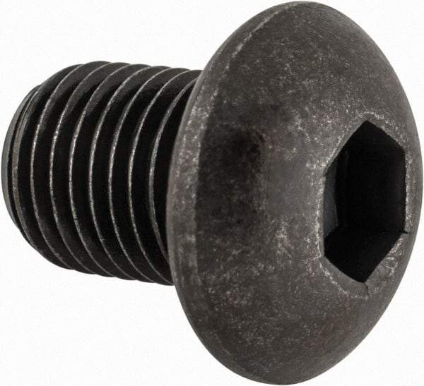 Made in USA - 3/8-24 UNF Hex Socket Drive, Button Screw - Alloy Steel, Black Oxide Finish, Fully Threaded, 1/2" Length Under Head - Industrial Tool & Supply