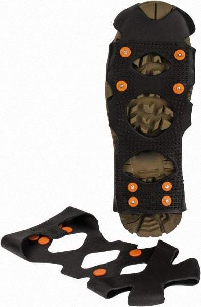Ergodyne - Size 11-14, (Women's Size 12.5-15.5) Strap-On Cleat - Steel Studs Traction, Black - Industrial Tool & Supply
