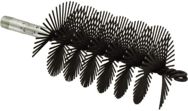 Schaefer Brush - 4-1/2" Scraper Length, 3" Diam, Flat Wire Single Spiral Flue Scraper - 7-3/4" Long, Tempered Steel Wire, 1/4" NPSM Male Connection - Industrial Tool & Supply