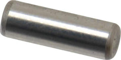 Made in USA - 1/8" Diam x 3/8" Pin Length Grade 8 Alloy Steel Standard Dowel Pin - Bright Finish, C 47-58 & C 60 (Surface) Hardness, 1,840 Lb (Single Shear), 3,680 Lb (Double Shear) Breaking Strength, 1 Beveled & 1 Rounded End - Industrial Tool & Supply