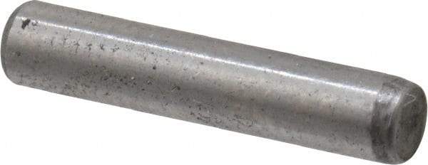 Made in USA - 1/8" Diam x 5/8" Pin Length Grade 8 Alloy Steel Standard Dowel Pin - Bright Finish, C 47-58 & C 60 (Surface) Hardness, 1,840 Lb (Single Shear), 3,680 Lb (Double Shear) Breaking Strength, 1 Beveled & 1 Rounded End - Industrial Tool & Supply
